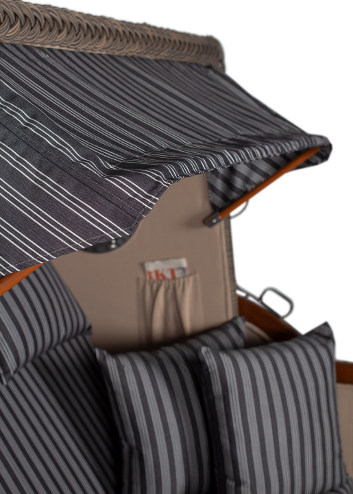 Strandkorb Rantum Bullauge Mahagoni PE Grey Dessin 500 Grau